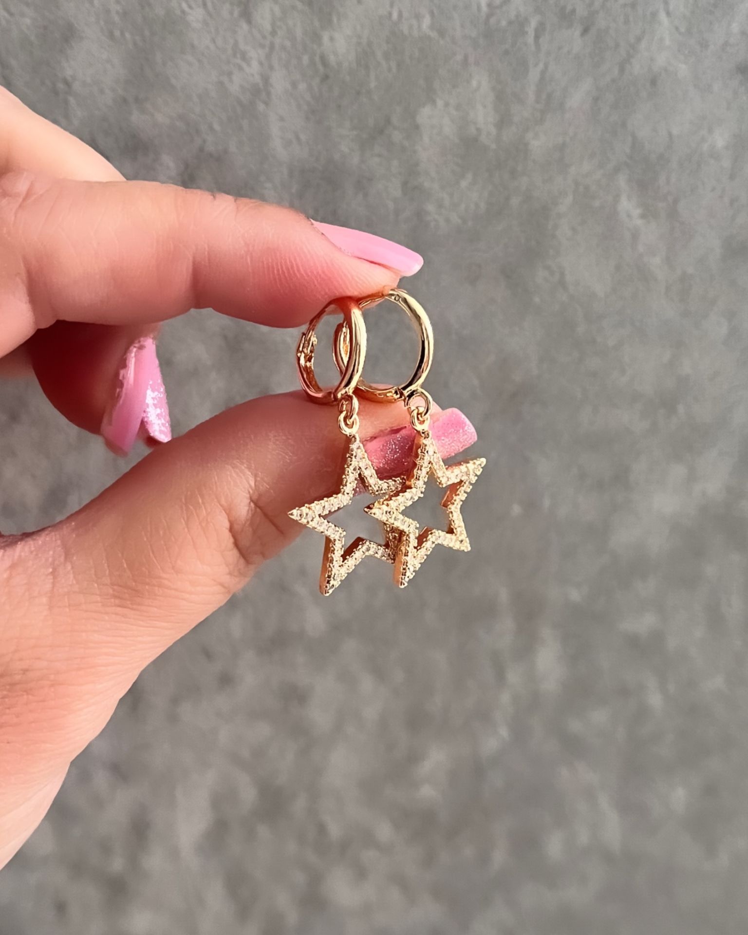 Gömme Taşlı Yıldız Küpe-Gold