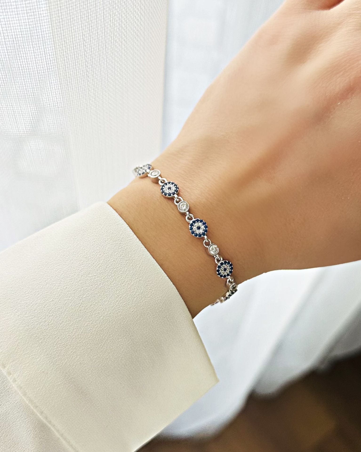 Tek Taş Geçişli Nazar Bileklik|925 Gümüş