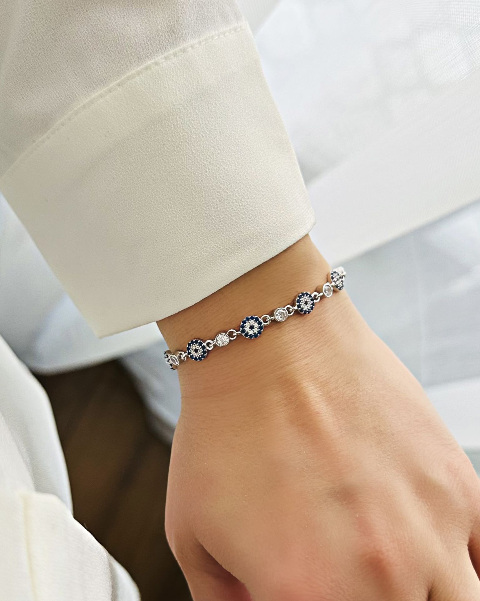 Tek Taş Geçişli Nazar Bileklik|925 Gümüş