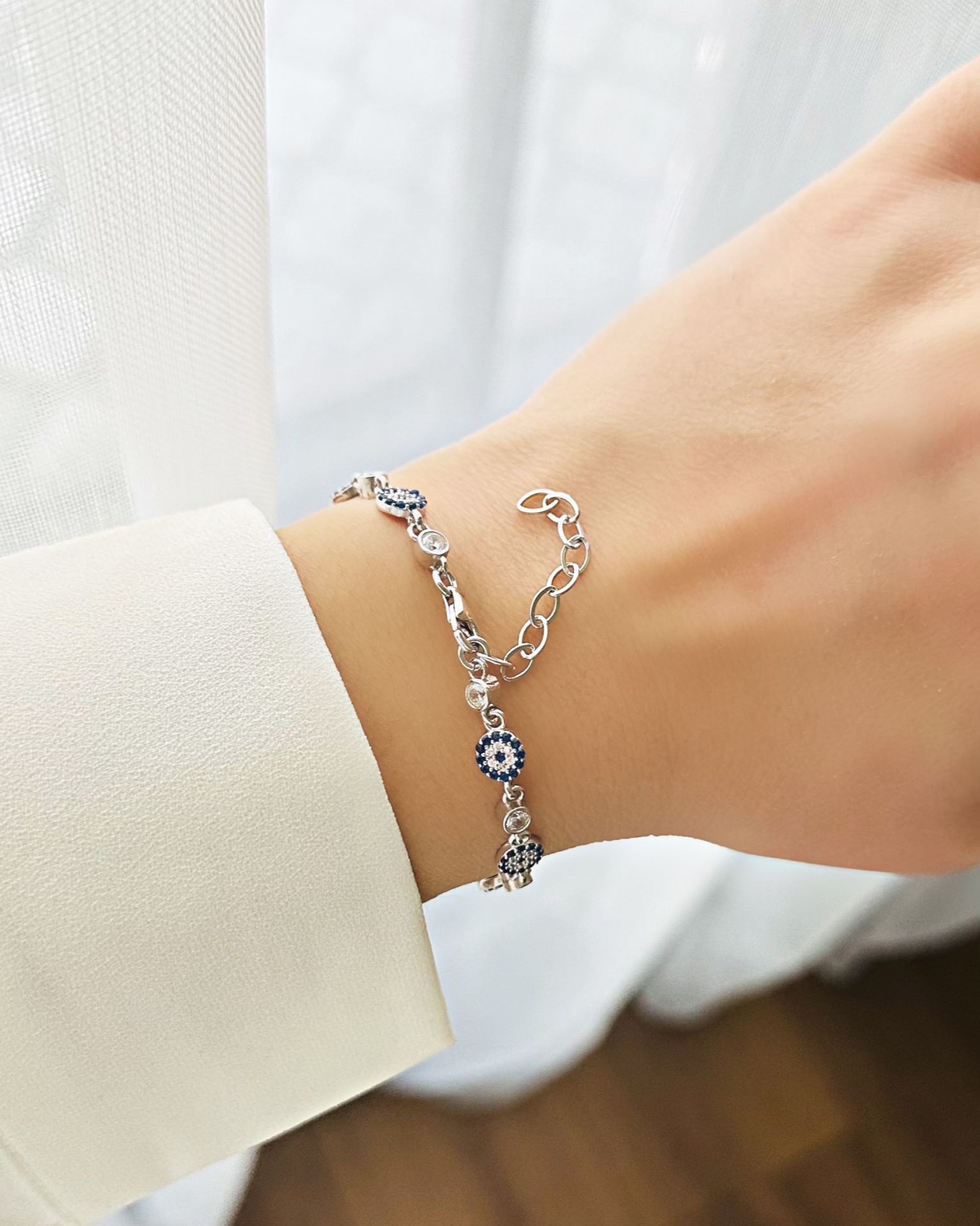 Tek Taş Geçişli Nazar Bileklik|925 Gümüş