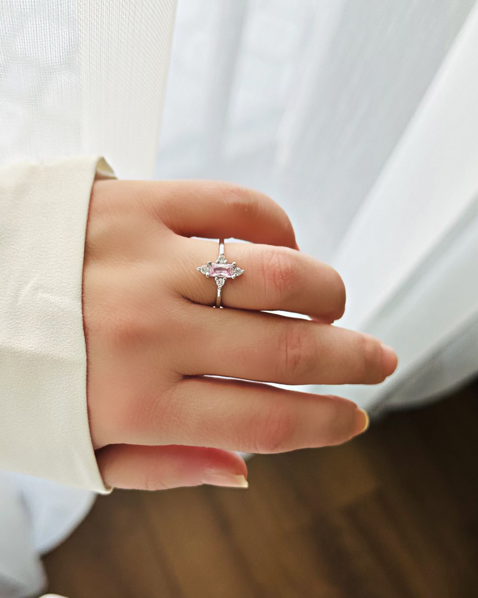 Pembe Baget Taşlı Çıtır Yüzük|925 Gümüş