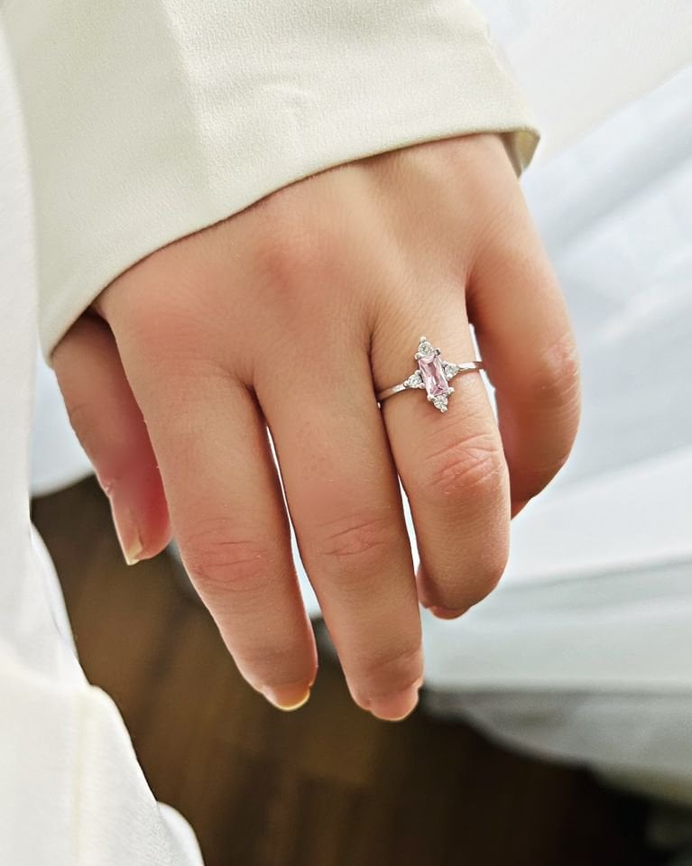 Pembe Baget Taşlı Çıtır Yüzük|925 Gümüş