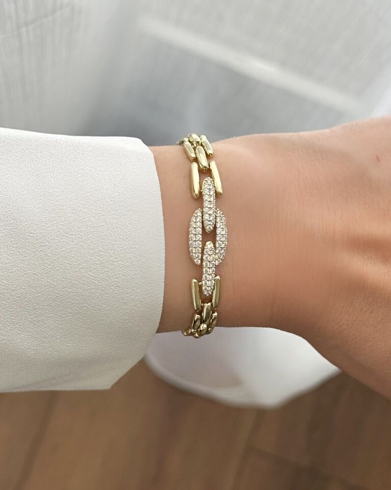 Açık Gold Ortası Oval Kordon Bileklik