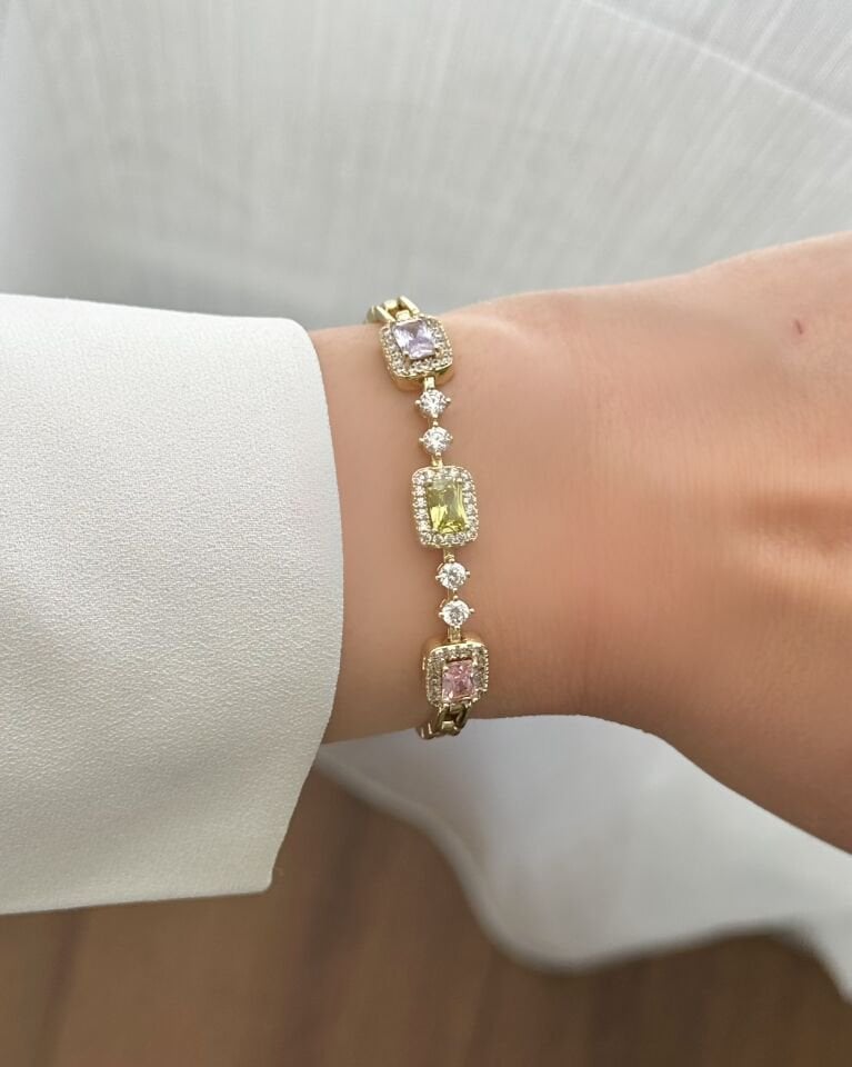 Açık Gold Tria Multicolor Baget Bileklik