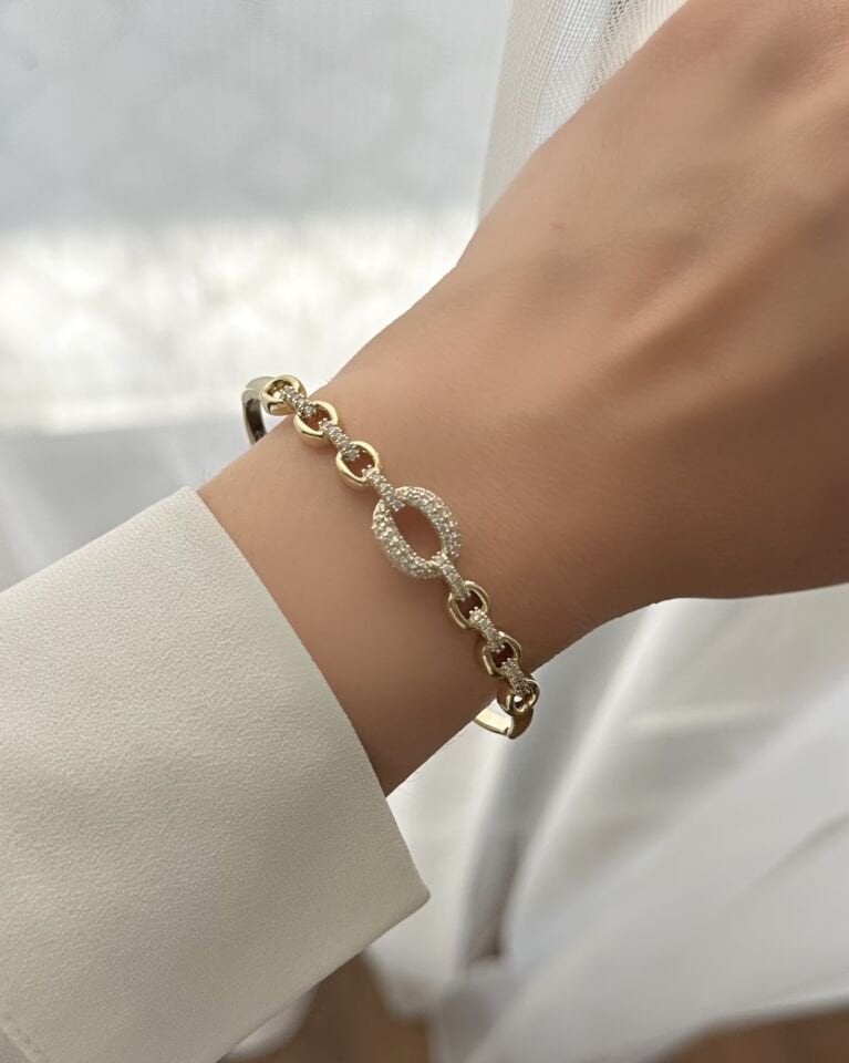Açık Gold Taşlı Zincir Model Kelepçe