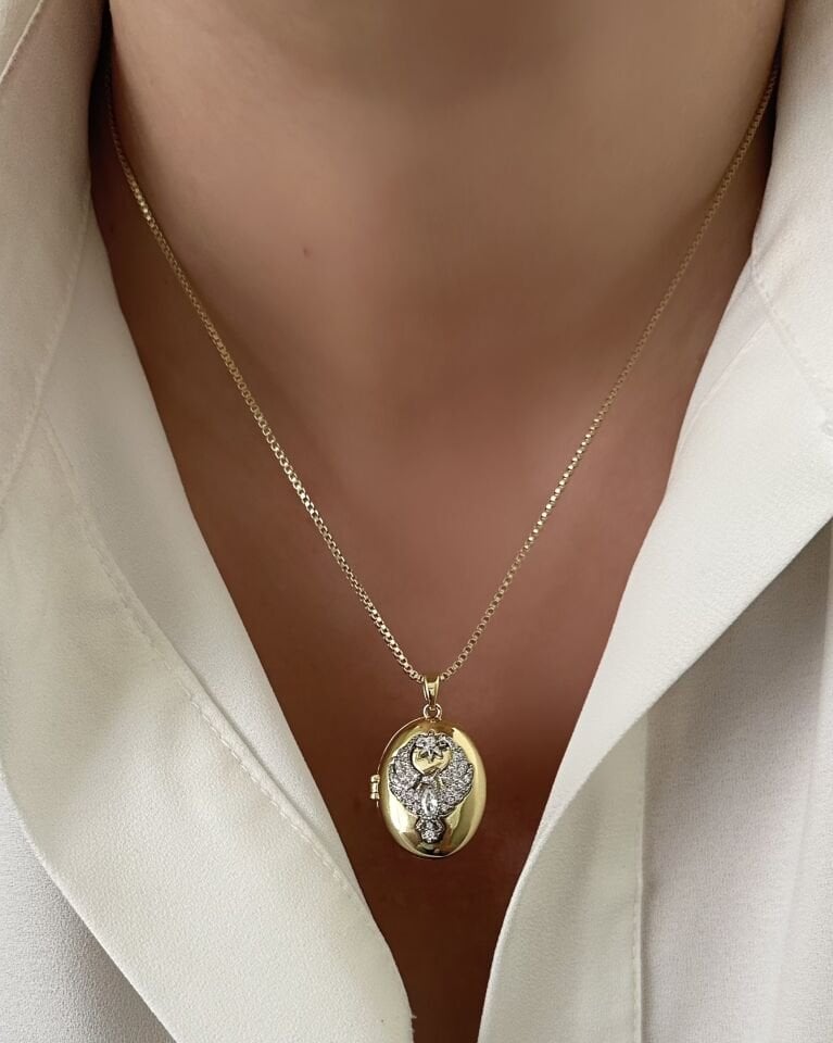 Açık Gold Anka Kuşu Kapaklı Kolye