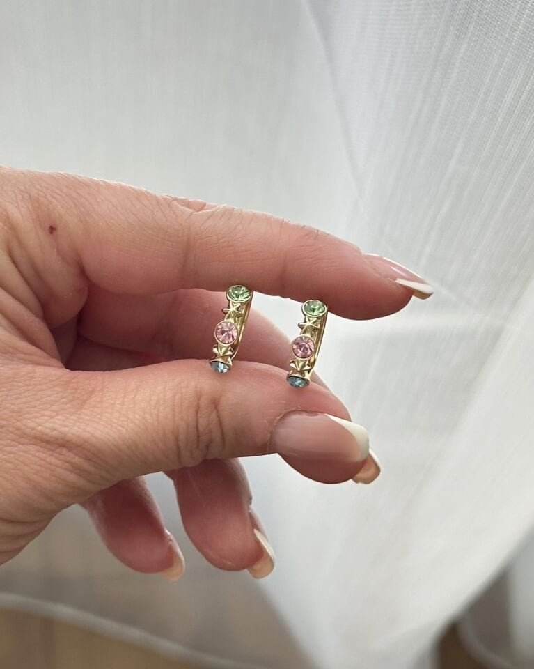 Açık Gold Multicolor Halka Küpe