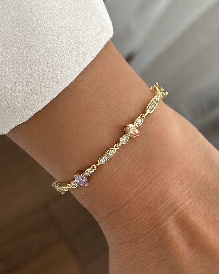 Açık Gold Soft Renk Damla Taşlı Bileklik
