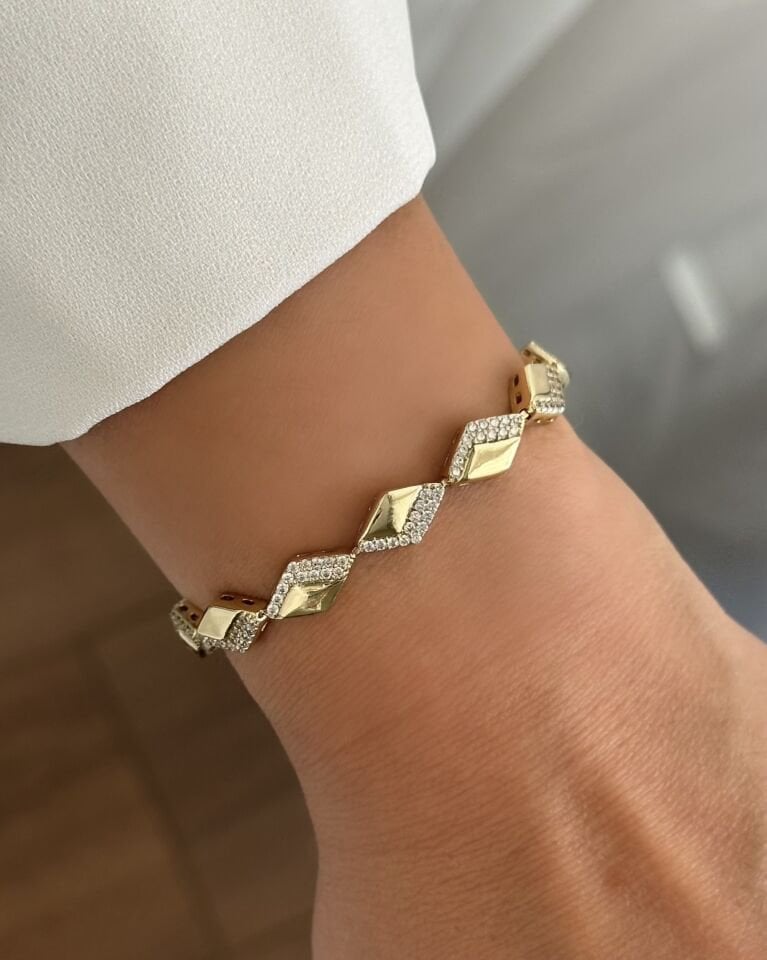 Açık Gold Taşlı Baklava Dilim Bileklik