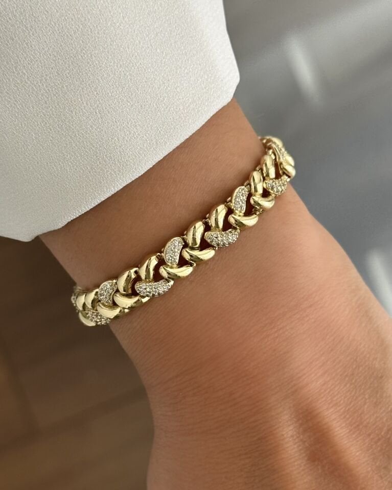 Açık Gold Taşlı Örgü Bileklik