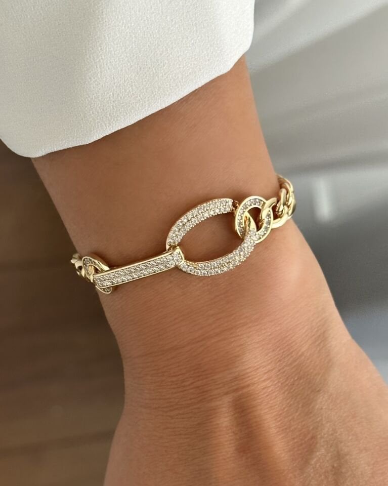 Açık Gold Taşlı Kemer Form Bileklik