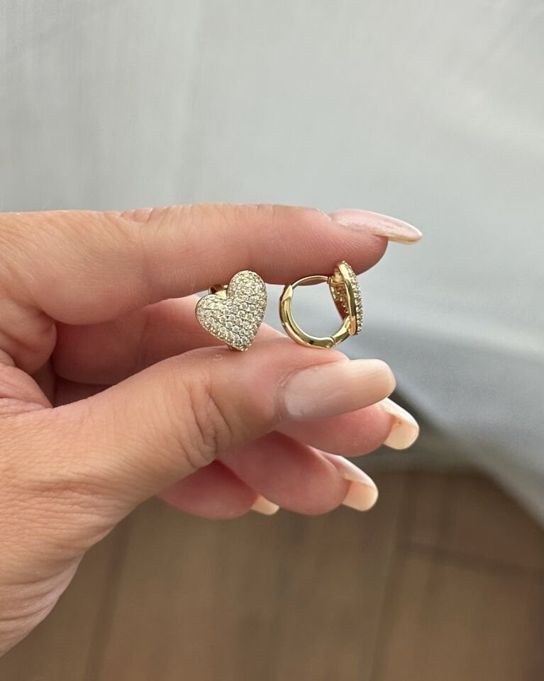 Açık Gold Asimetrik Kalp Küpe