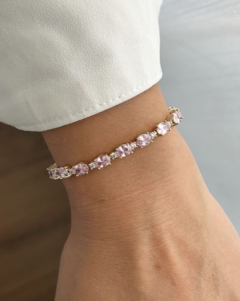 Açık Gold Pembe Taşlı Badem Su Yolu Bileklik