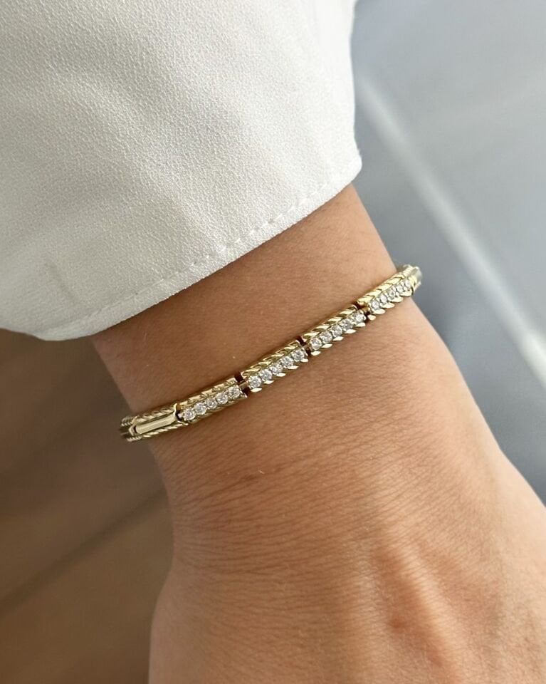 Açık Gold Taşlı Çubuk Plaka Bileklik