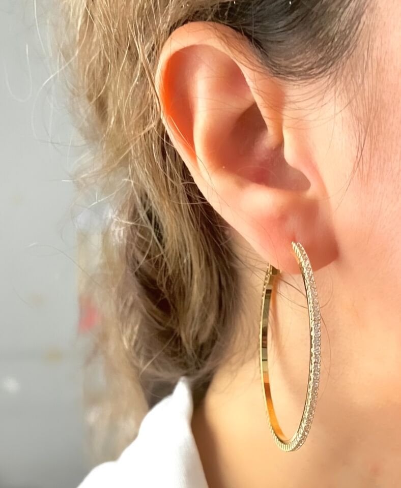 Taşlı Halka Küpe Gold|5cm