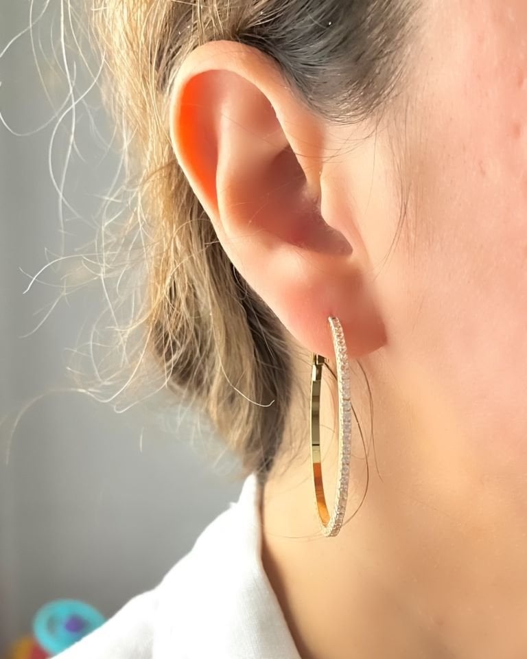 Taşlı Halka Küpe Gold|4cm