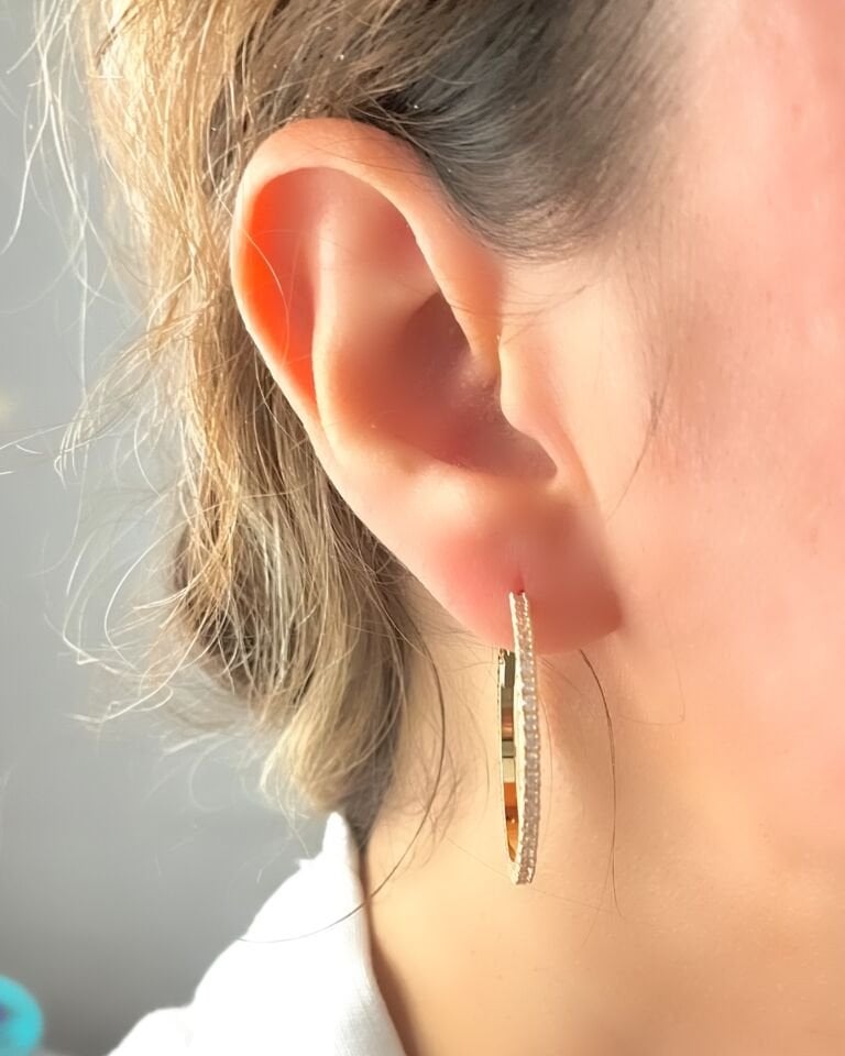 Taşlı Halka Küpe Gold|3cm