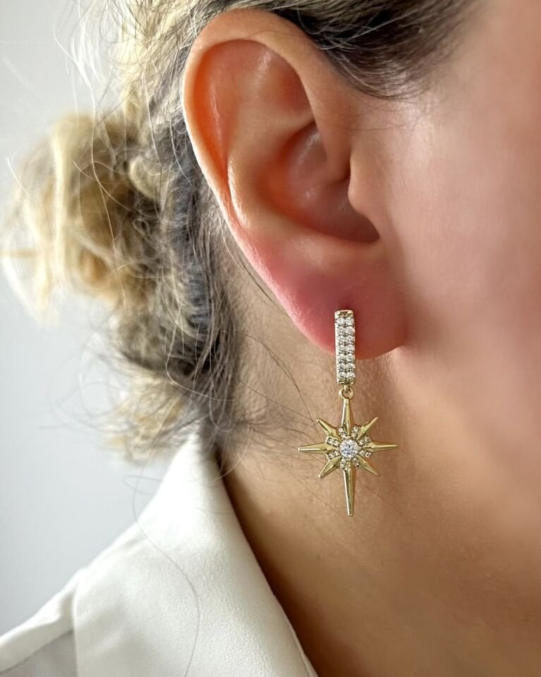 Açık Gold Kuzey Yıldızı Küpe