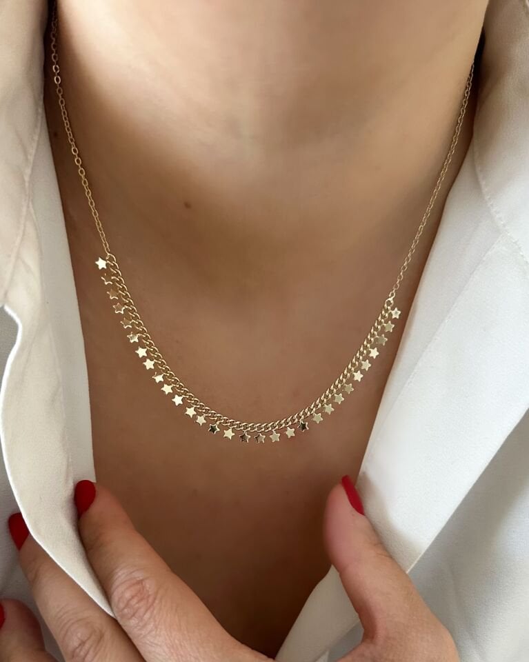 Açık Gold Mini Yıldız Sıralı Kolye