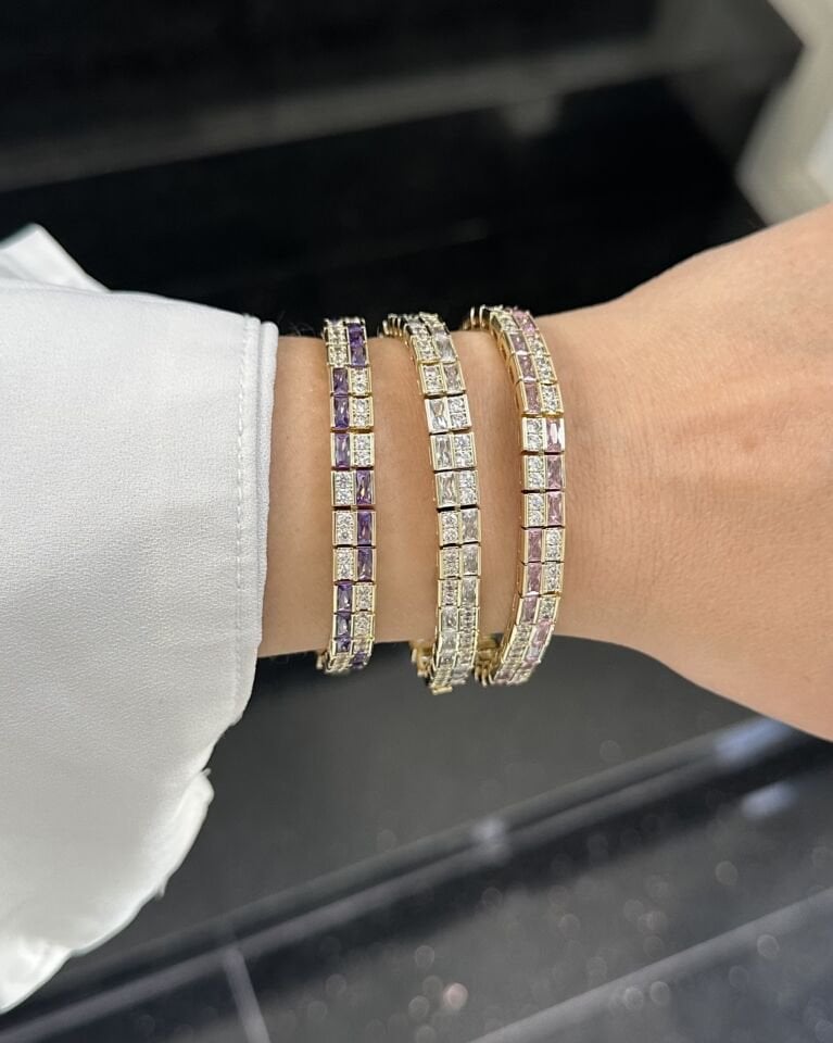 Açık Gold Gömme Kare Taşlı Bileklikler