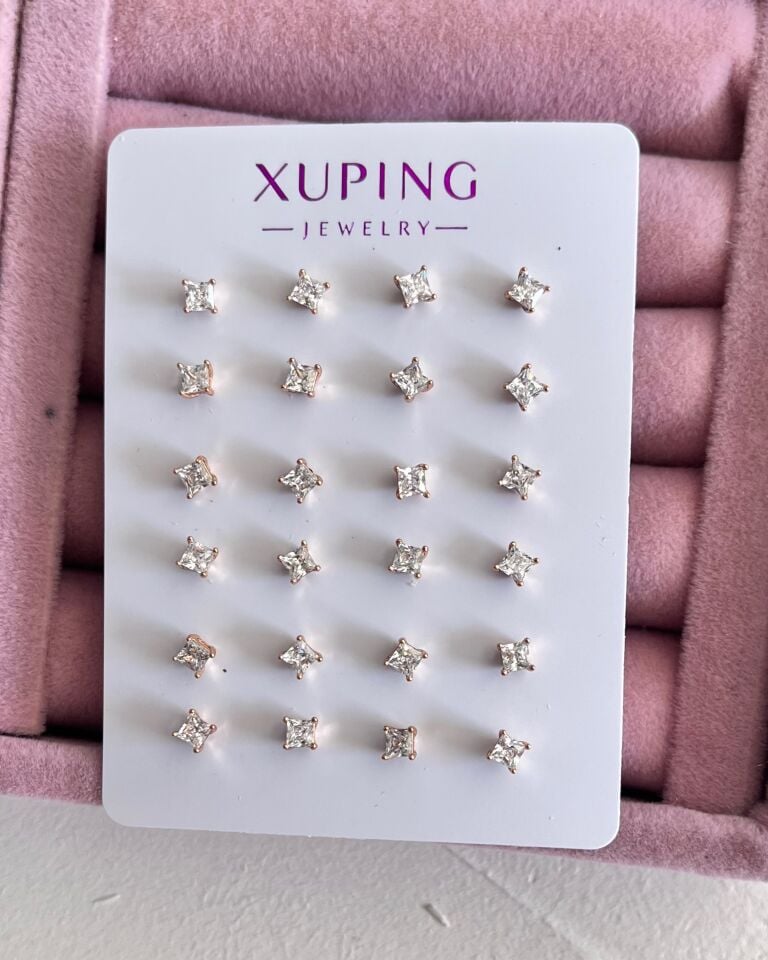 Gold Montür Kare Tek Taş Küpeler|2mm(Adet)