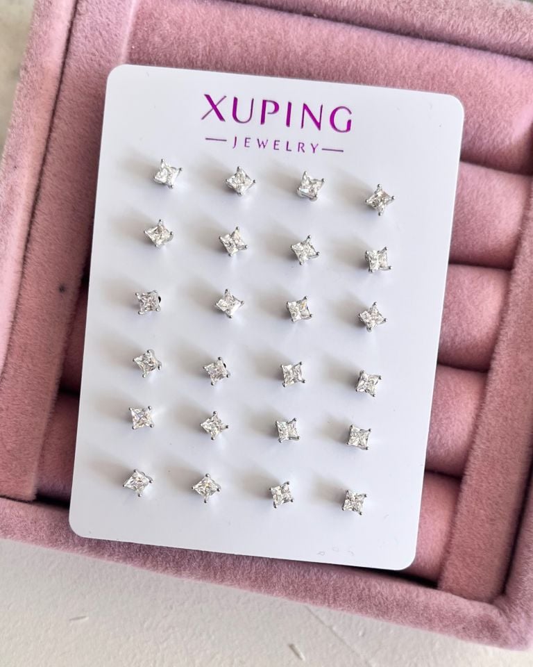Silver Montür Kare Tek Taş Küpeler|2mm(Adet)
