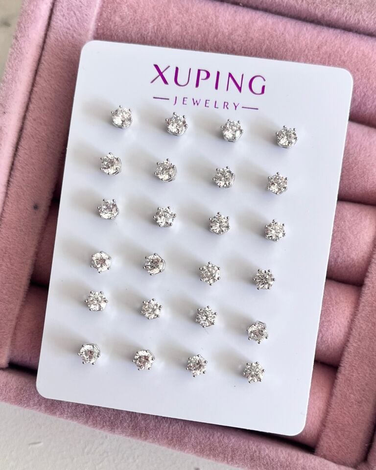 Silver Montür Beş Köşe Tek Taş Küpeler|3mm(Adet)