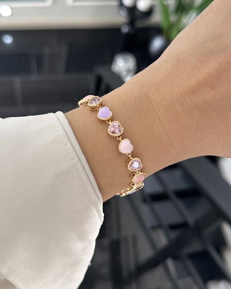 Açık Gold Pembe Kalpli Bileklik