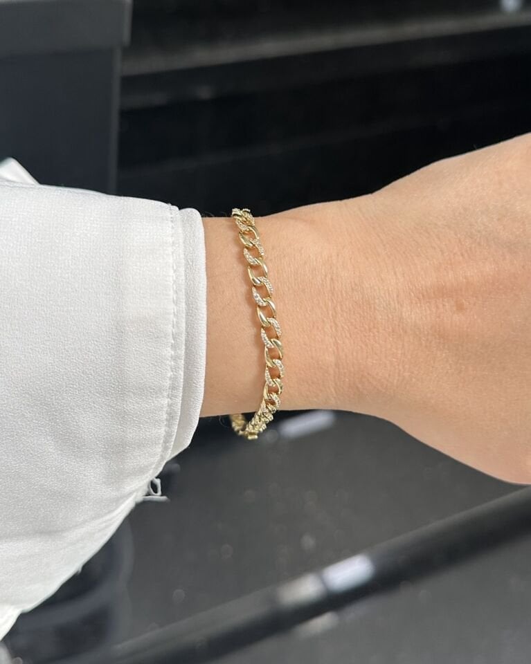 Açık Gold Taşlı İnce Zincir Bileklik