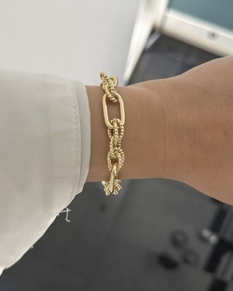 Açık Gold Geniş Zincir Geçişli Bileklik