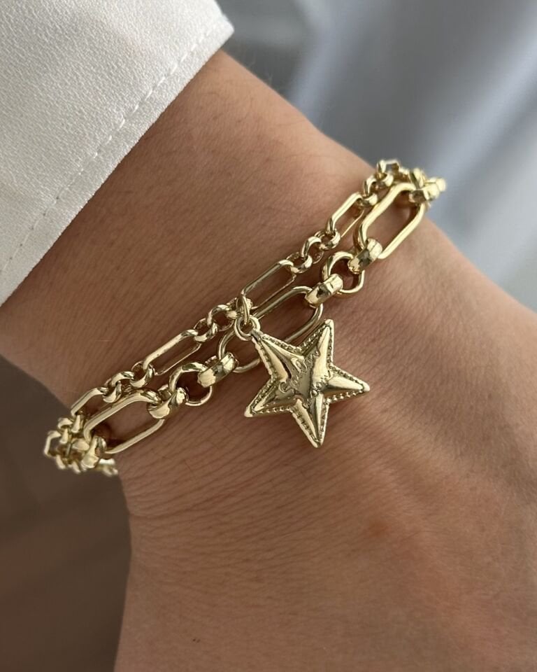 Açık Gold Çift Zincili Yıldız Bileklik