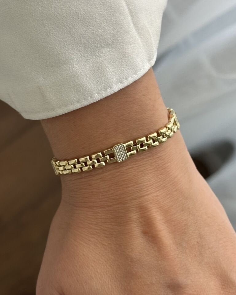 Açık Gold Taş Detaylı Saat Kordon Bileklik