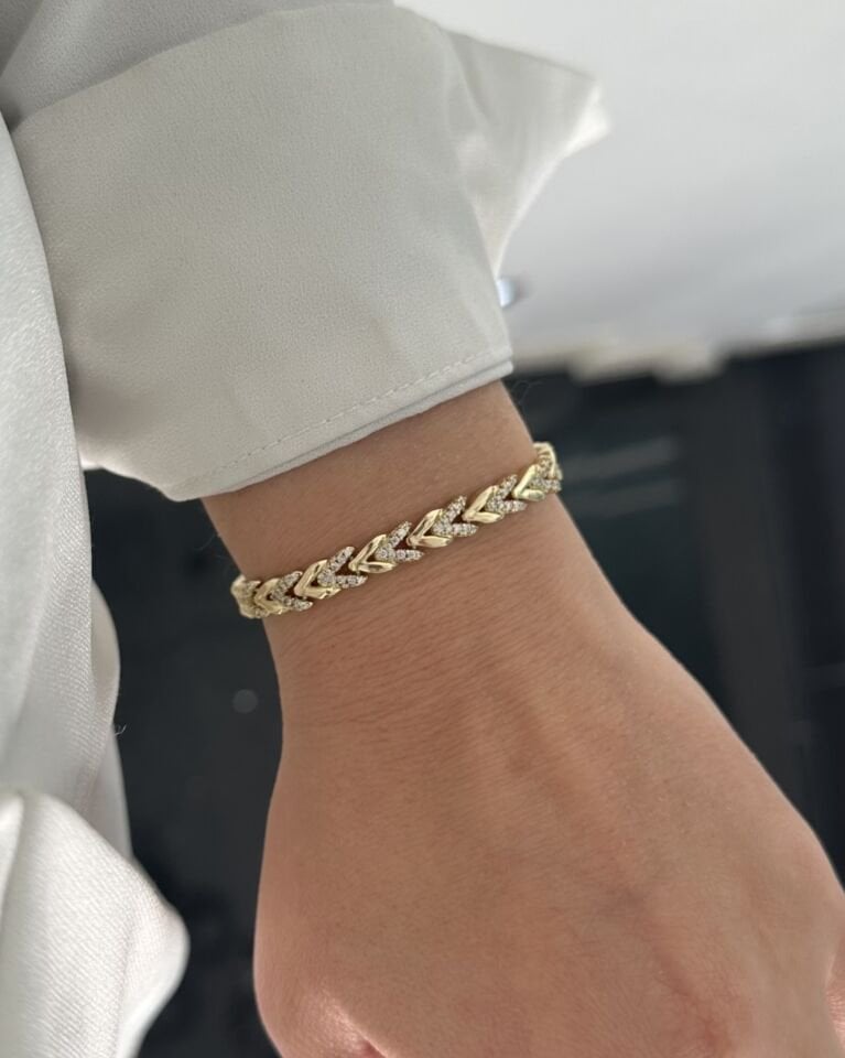 Açık Gold Balıksırtı Taşlı Bileklik