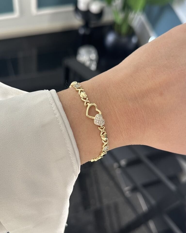 Açık Gold Çift Kalp Bileklik