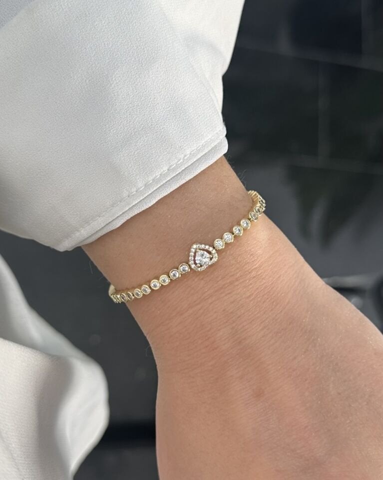 Açık Gold Kalp Detay Su Yolu Bileklik