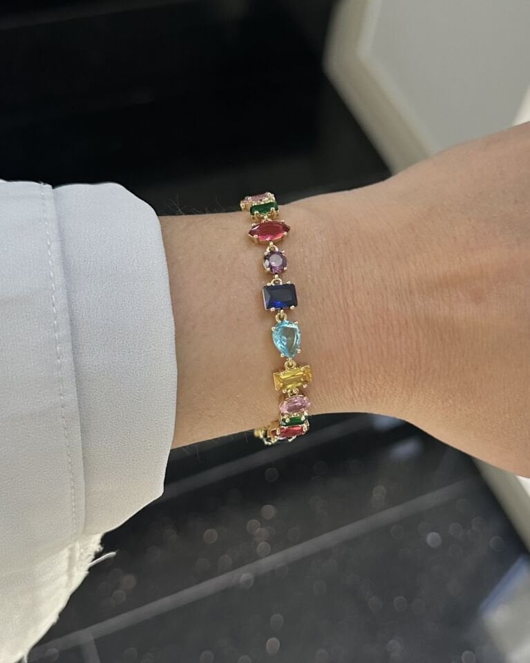 Açık Gold Çok Renkli Taş Bileklik
