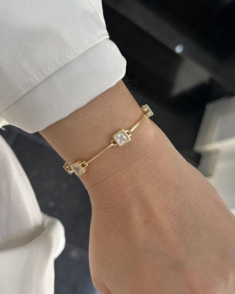 Açık Gold Kare Taşlı Bileklik