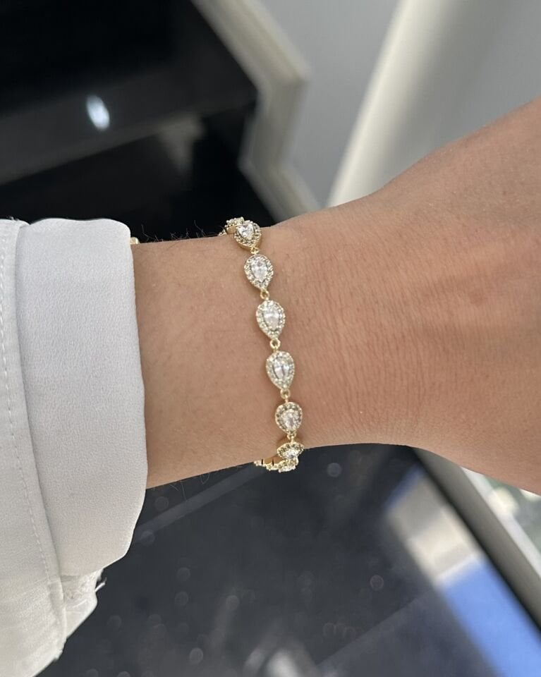 Açık Gold Tam Tur Damla Taşlı Bileklik