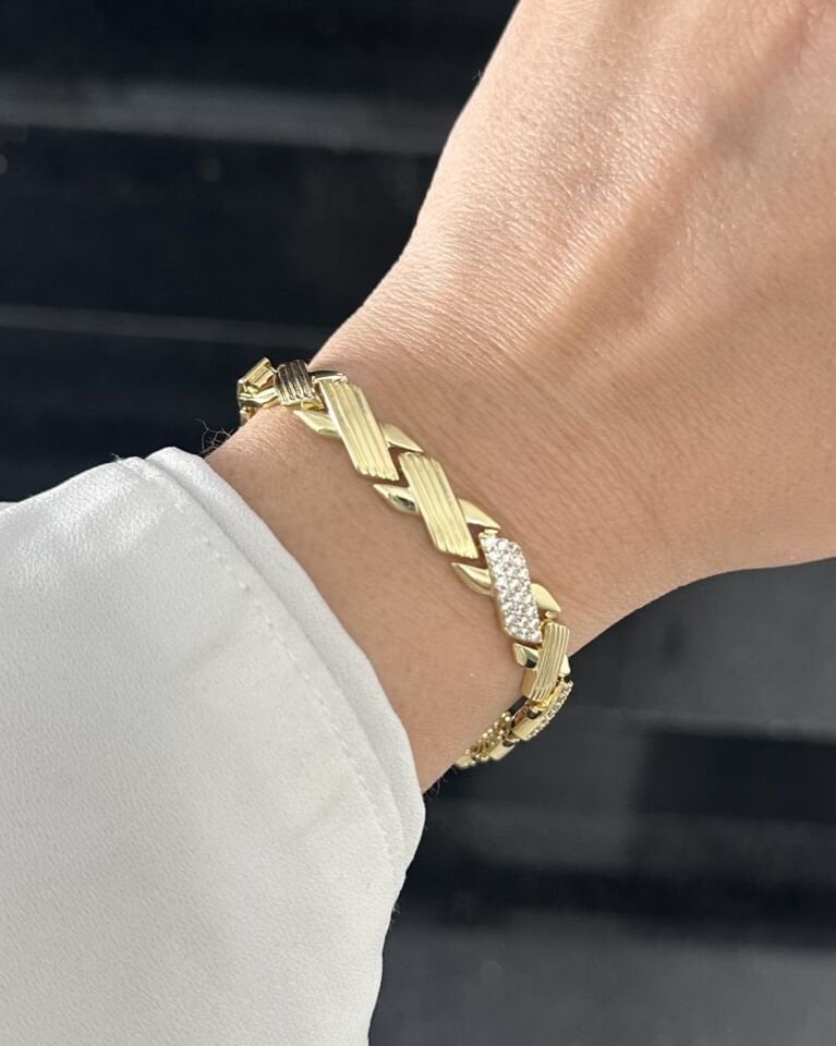 Açık Gold Taşlı X Bileklik