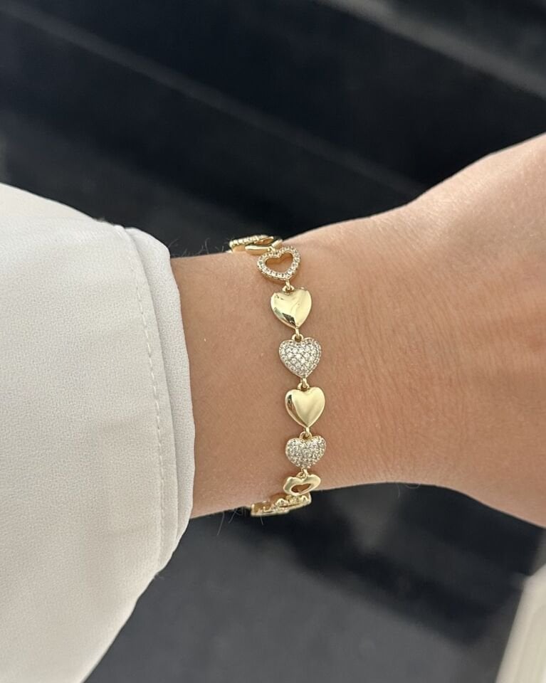 Açık Gold Boş Dolu Kalp Bileklik