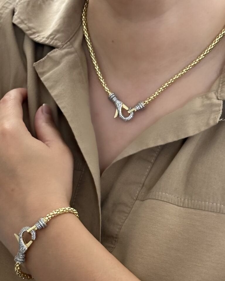 Açık Gold Kilidi Taşlı Set