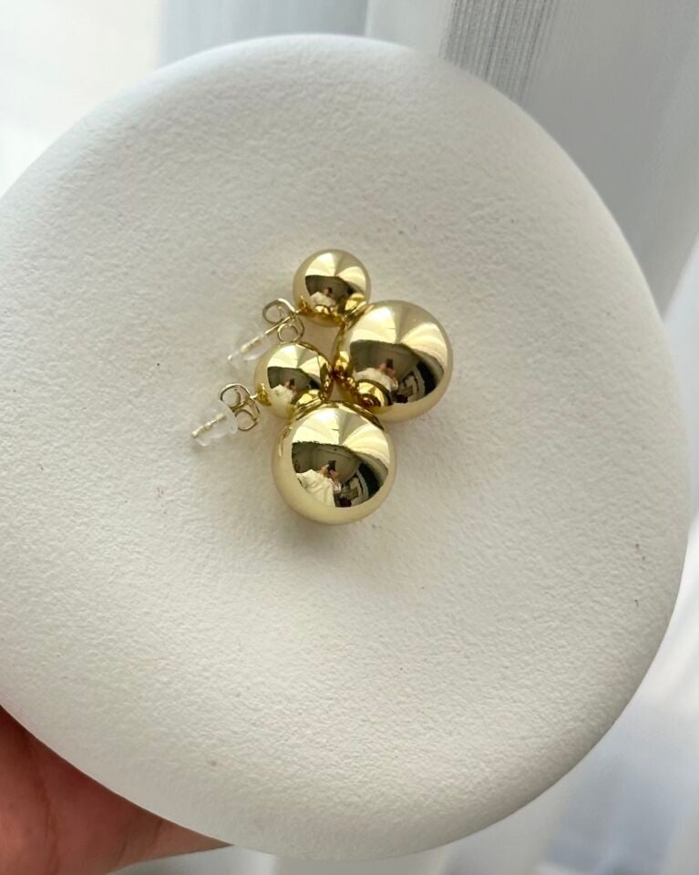 Açık Gold Büyük Çift Top Küpe