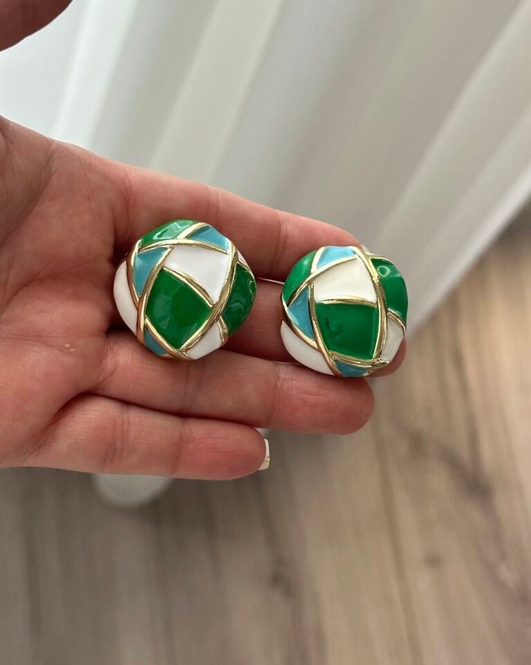 Renkli Vintage Düğme Küpe