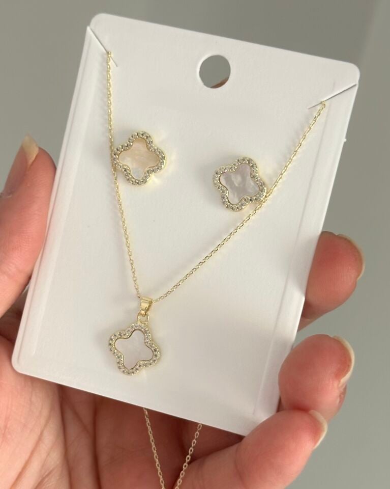 Açık Gold Sedefli Mini Marka Yonca Set