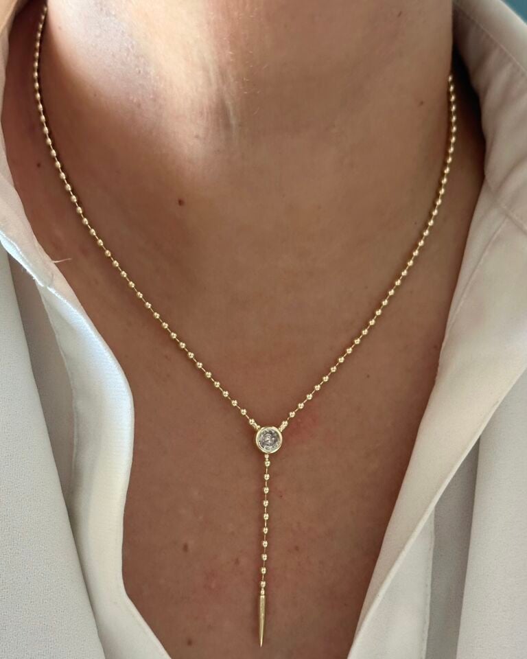 Açık Gold Taş Detaylı Y Kolye