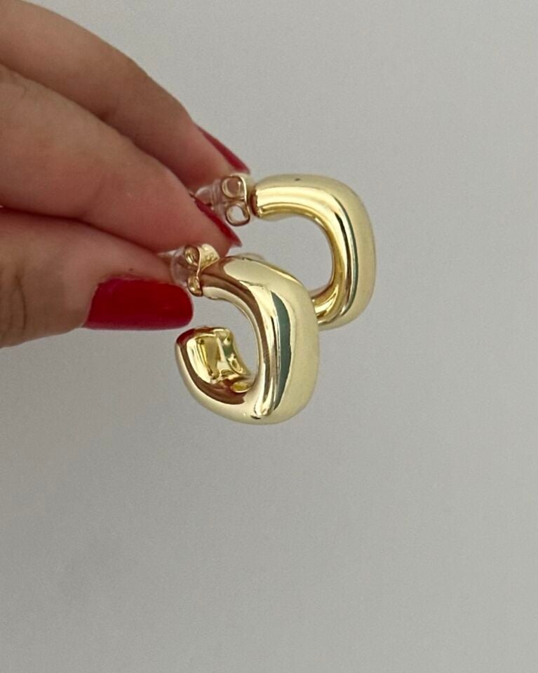 Açık Gold Tombul Kare Küpe