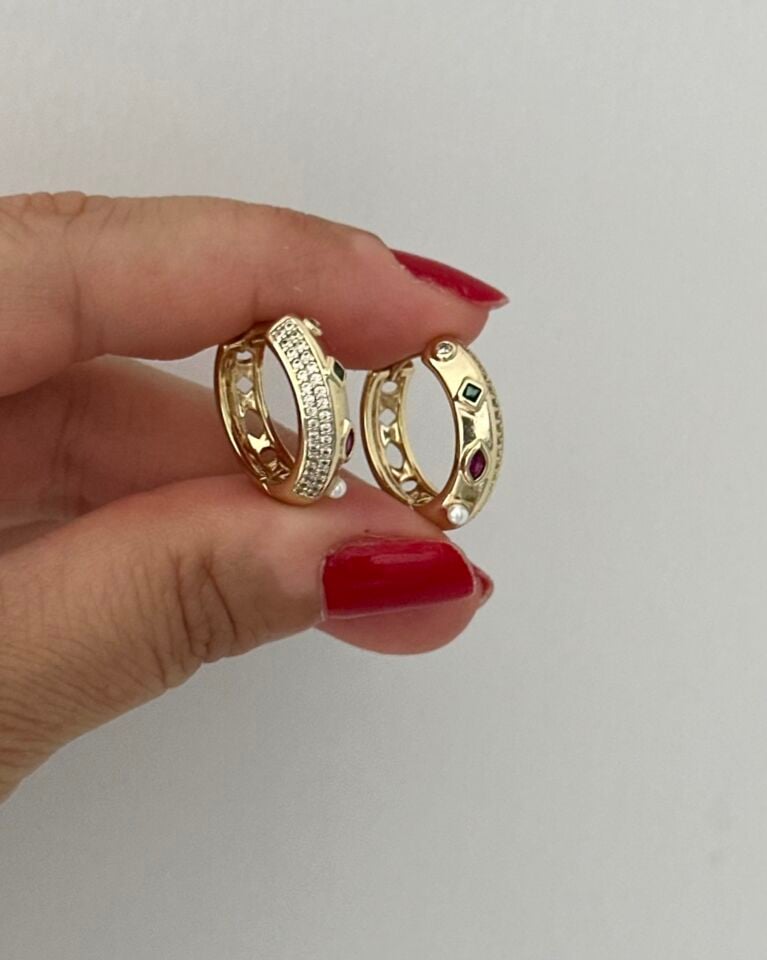Açık Gold Multicolor Taşlı Halka Küpe