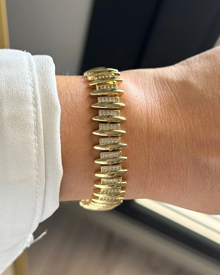 Açık Gold Taşlı Çubuk Bileklik