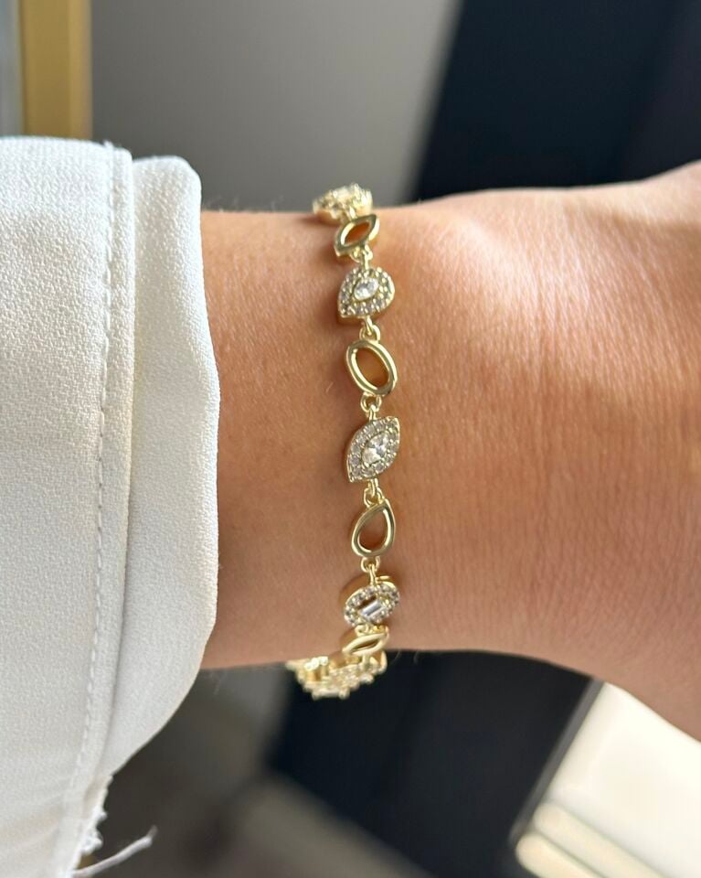Açık Gold Karma Baget Taşlı Bileklik
