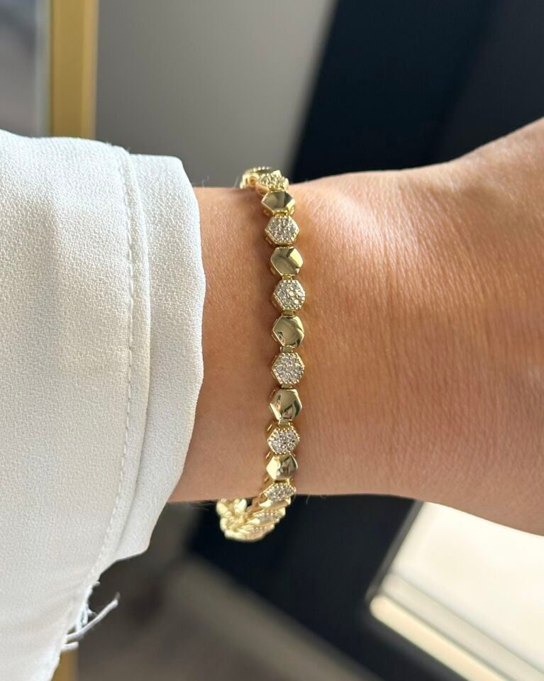 Açık Gold Taşlı Petek Bileklik